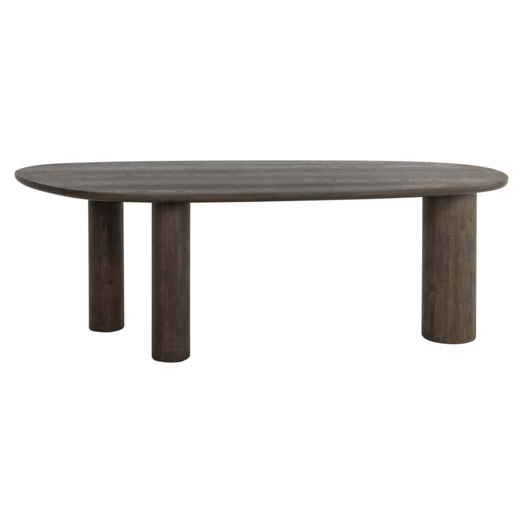 Robuster Esstisch aus Massivholz mit drei stabilen Beinen, perfekt für moderne Einrichtungen.