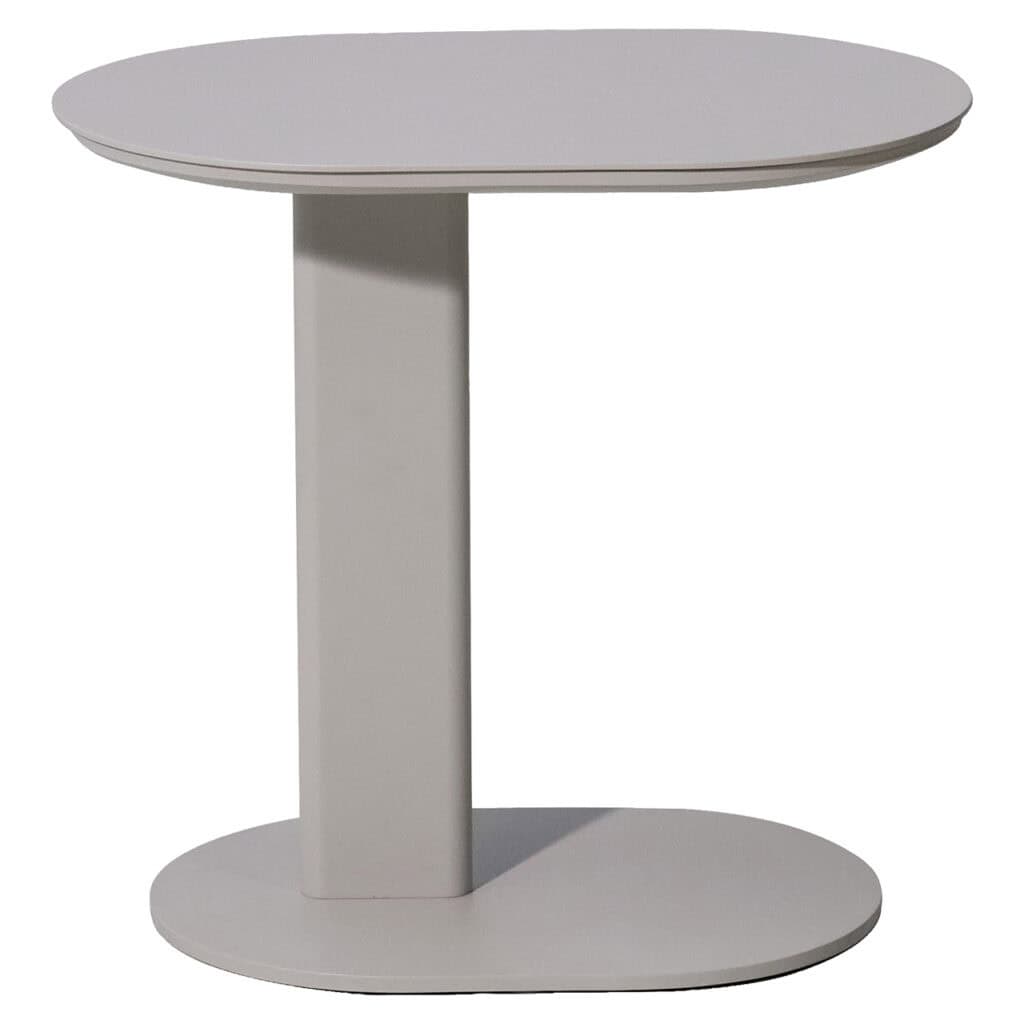 Moderne witte bijzettafel met ovale bladen, ideaal voor interieurdecoratie.