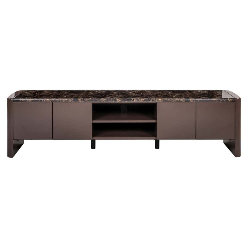 Luxury TV stand with a marble top and storage space for stylish living rooms.