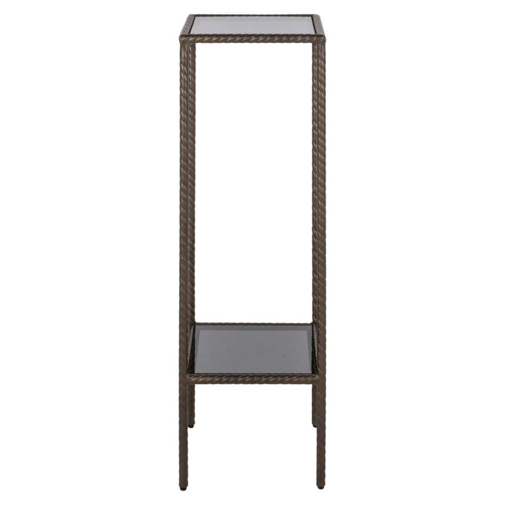Stilvoller Pflanzenständer aus Metall mit Glasplatte, ideal für die Inneneinrichtung.