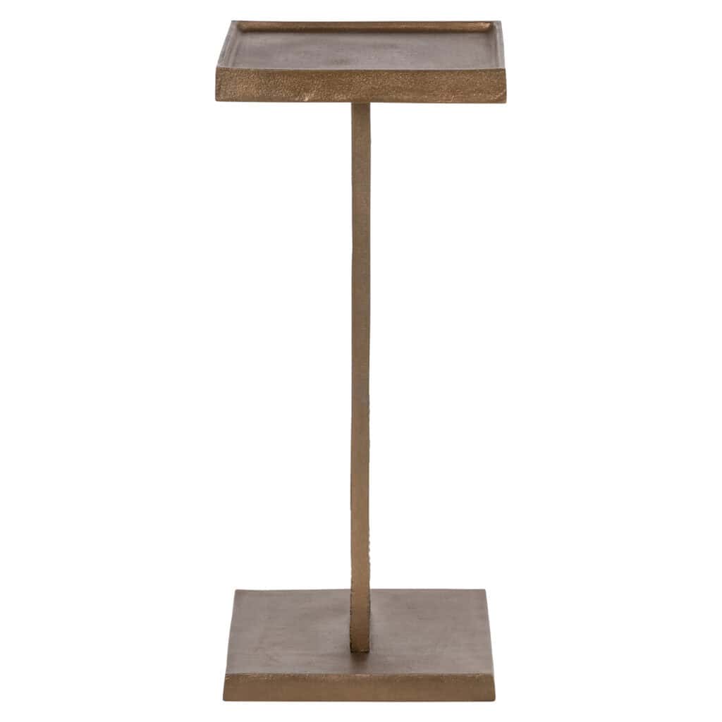 Table d'appoint dorée avec finition en bois, design moderne, idéale pour la décoration d'intérieur.