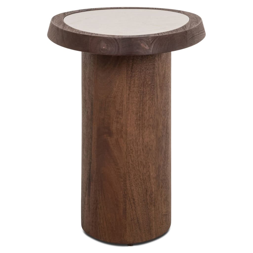 Beistelltisch aus Holz mit Marmorplatte, modernes Wohnaccessoire, stilvolle Wohnkultur.