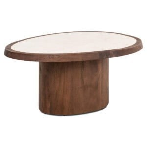 Moderner Couchtisch aus Holz mit Marmorplatte, stilvolles Wohnaccessoire.