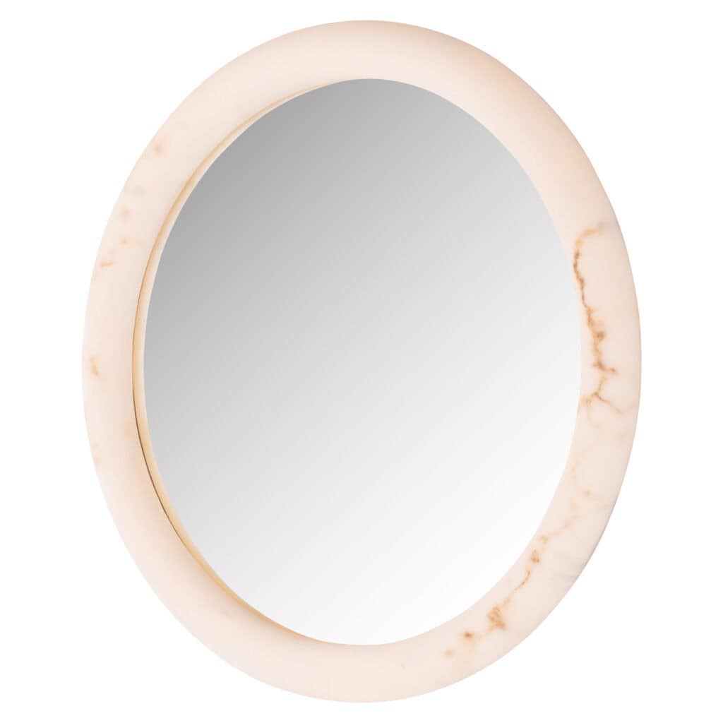Luxe marmeren wandspiegel met ronde vorm voor modern interieur.
