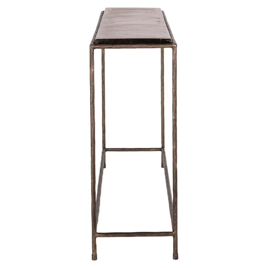 Vintage wooden coffee table with a metal frame for modern interiors.