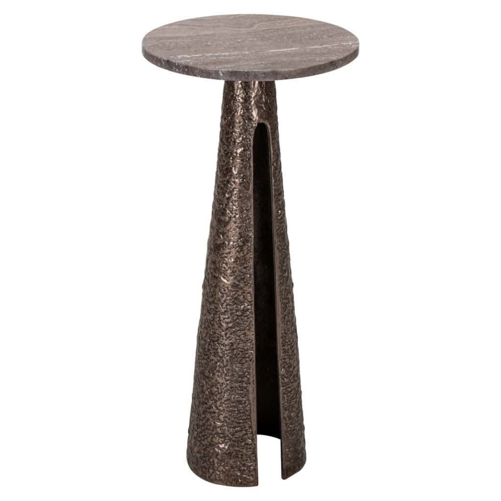 Bijzettafel met marmeren blad en metalen voet, perfect voor modern interieur en stijlvolle decoratie.