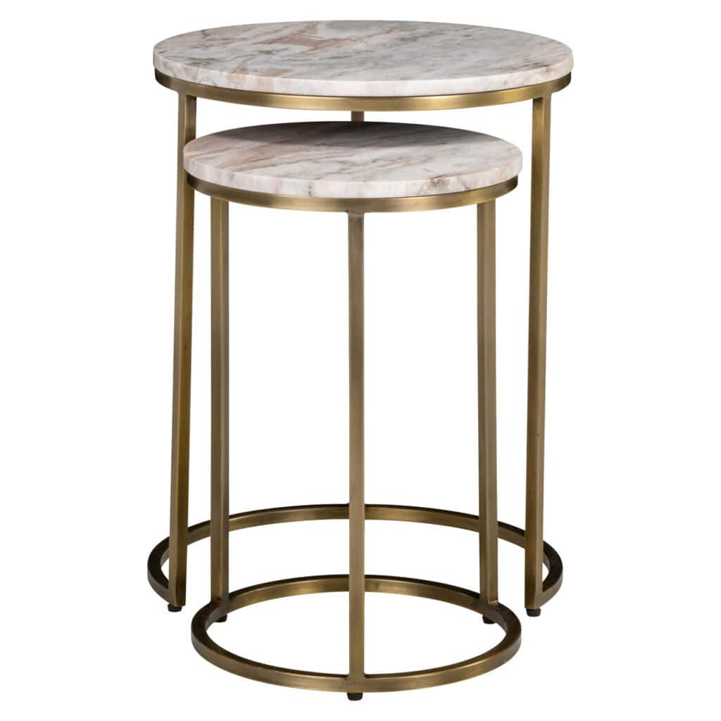 Luxury side tables with marble tops and gold-colored frames, perfect for modern interiors.