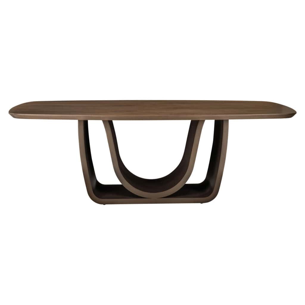 Moderne houten eettafel met zwart metalen onderstel, uniek design voor stijlvolle interieurs.