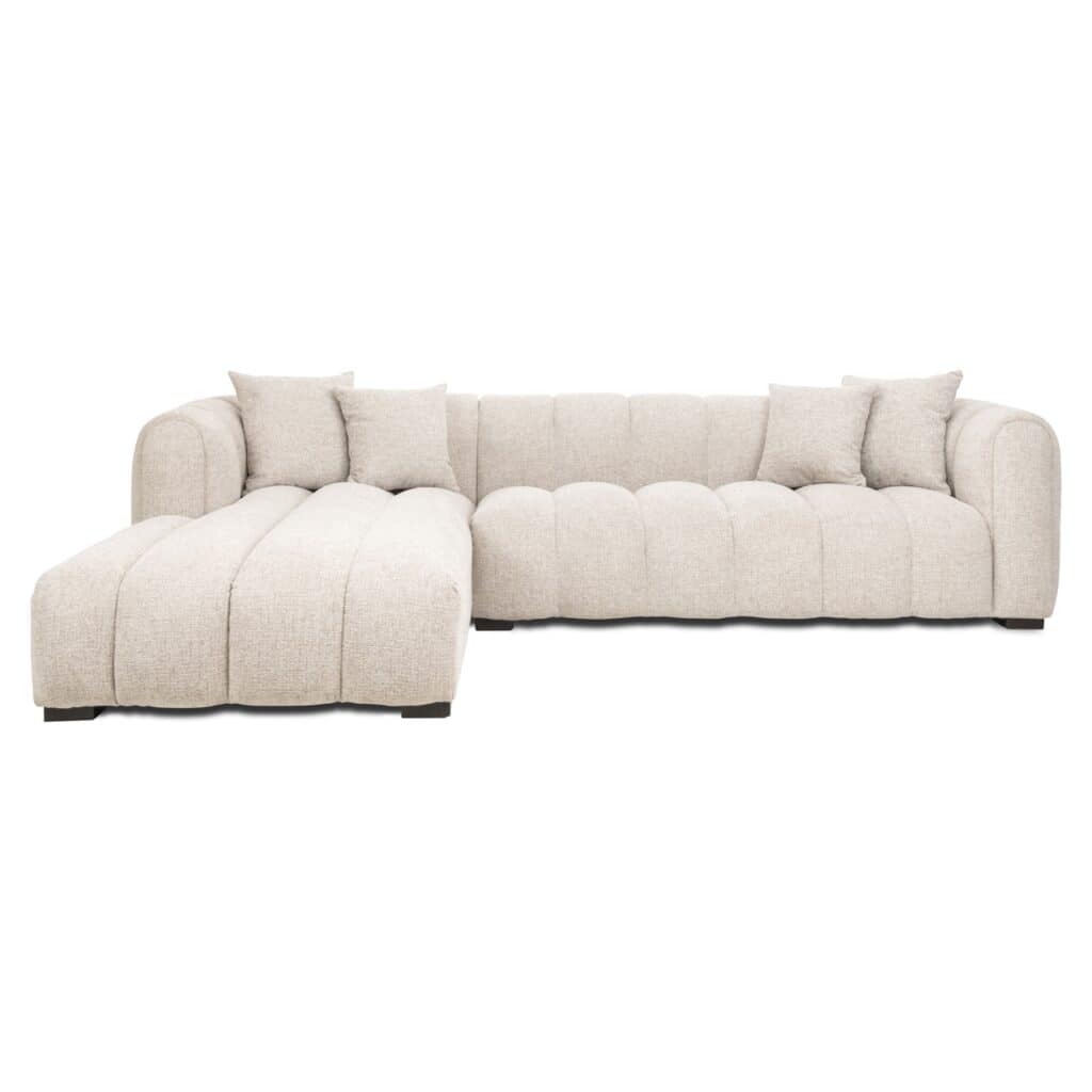 Luxe lichte loungebank met chaise longue, perfect voor modern interieur.
