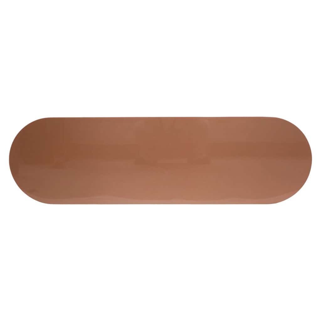 Modern wooden coffee table with rounded corners for a stylish living room.