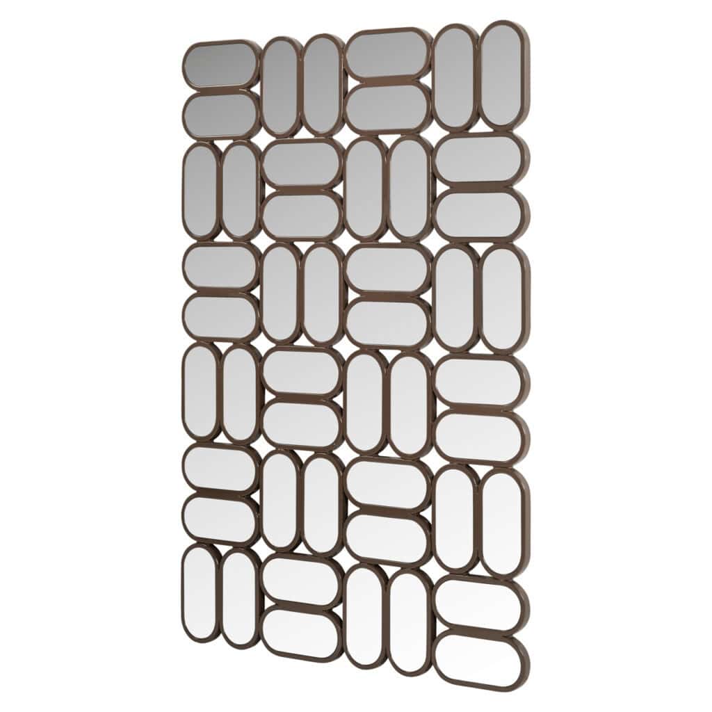 Modern geometric wall mirror featuring multiple ovals and rectangles, perfect for contemporary interiors.