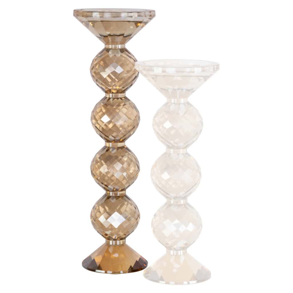 Decorative Candle holders with glass spherical elements in gold clear, perfect for interior decor.