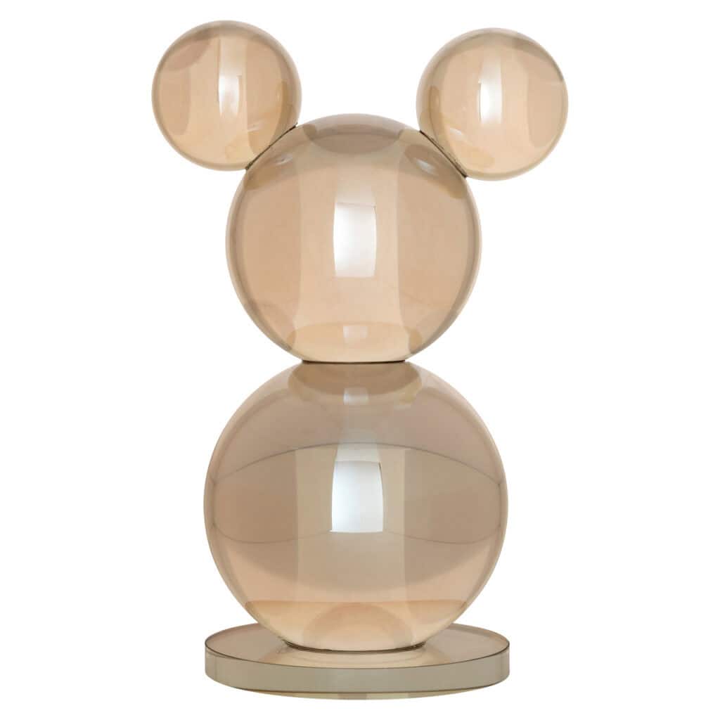 Glass beer with round ears and a base; a modern decorative piece.