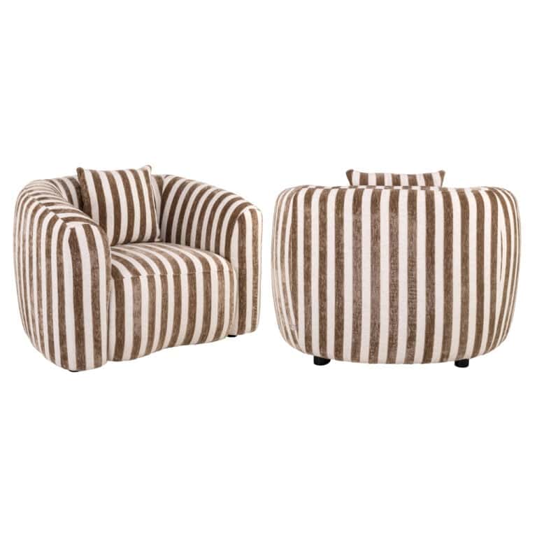 Luxurious upholstered armchair and ottoman set with stripes, perfect for modern interiors.