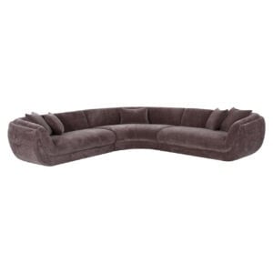 Moderne hoekbank in donkergrijs fluweel, perfect voor stijlvolle woonkamers.