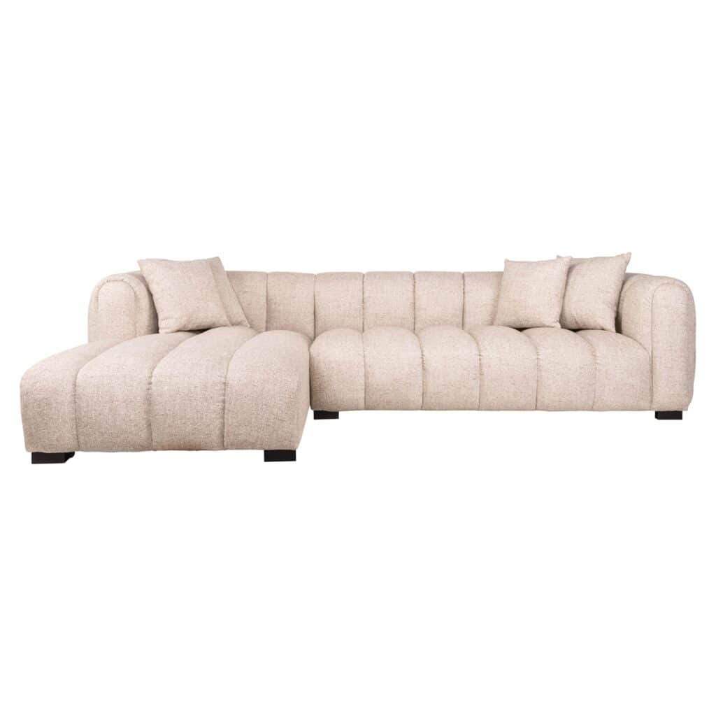 Canapé de salon beige de luxe avec coussins, idéal pour les salons élégants.