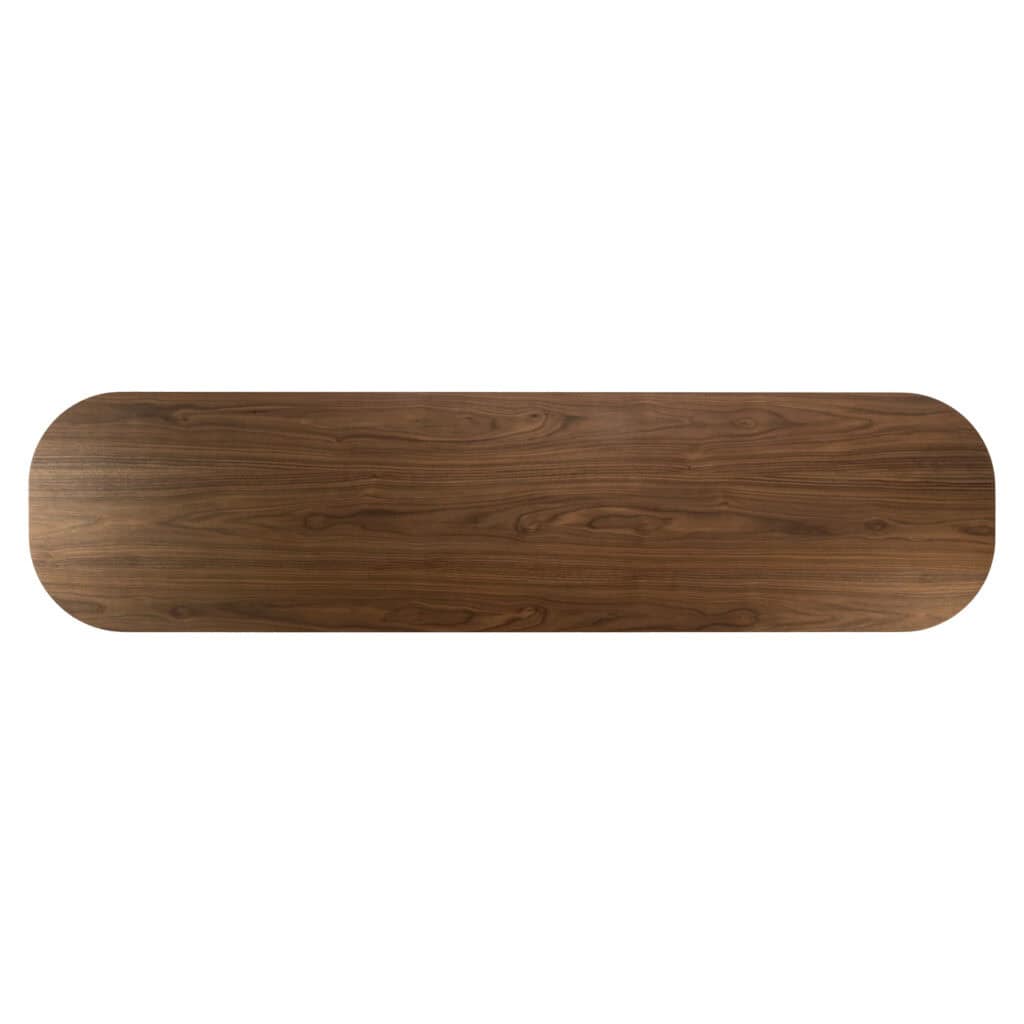 Modern wooden table with rounded corners for stylish interior decor.