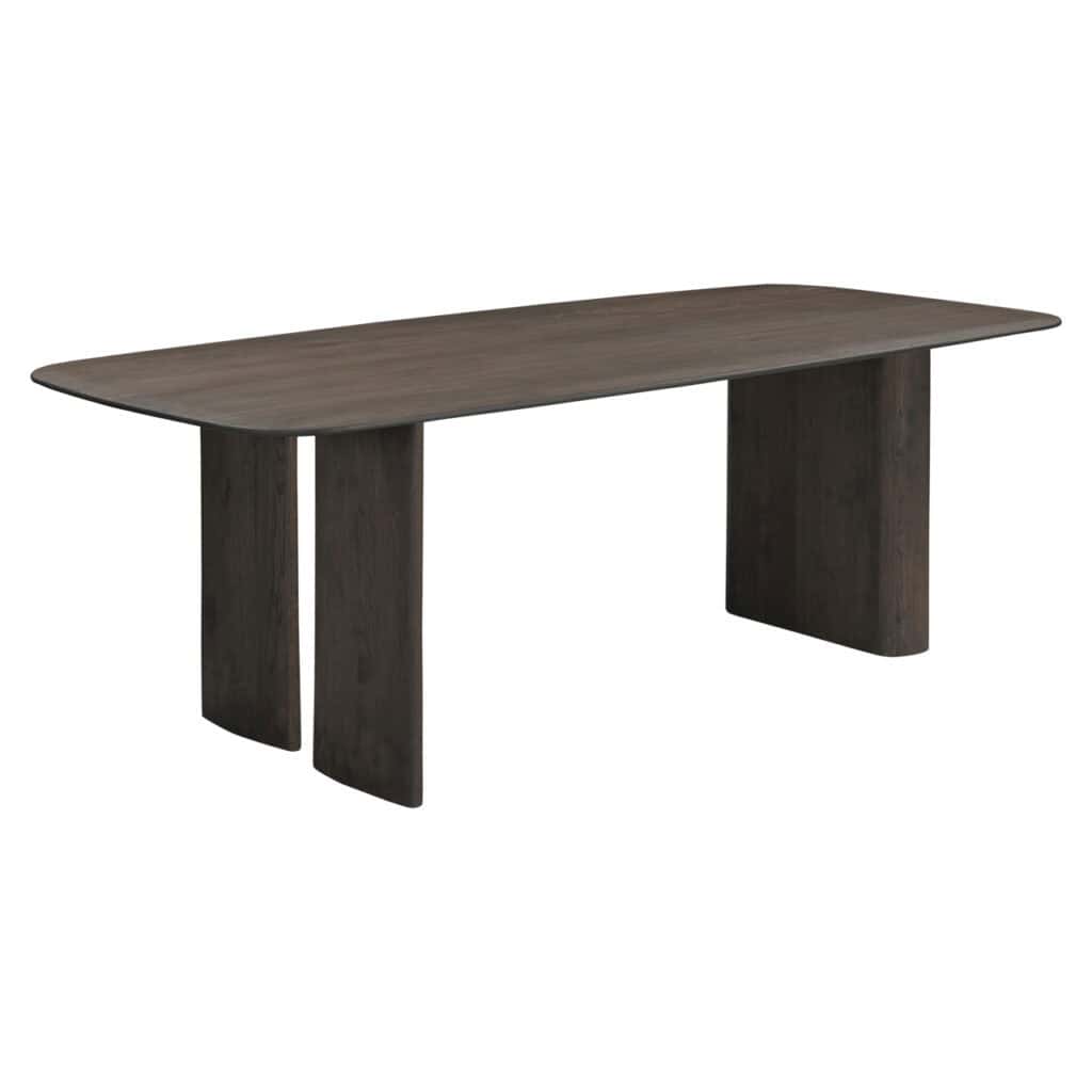 Moderner Esstisch aus dunklem Holz, perfekt für stilvolle Esszimmer.