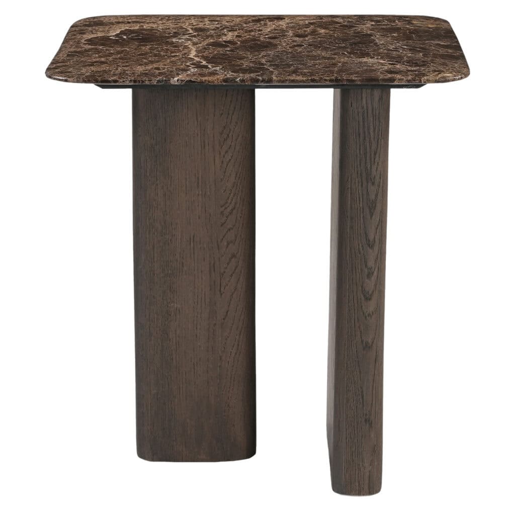 Modern coffee table with a marble top and wooden legs—elegant and stylish for the living room.