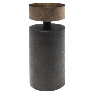 A modern concrete and metal vase as a stylish piece of interior decor.
