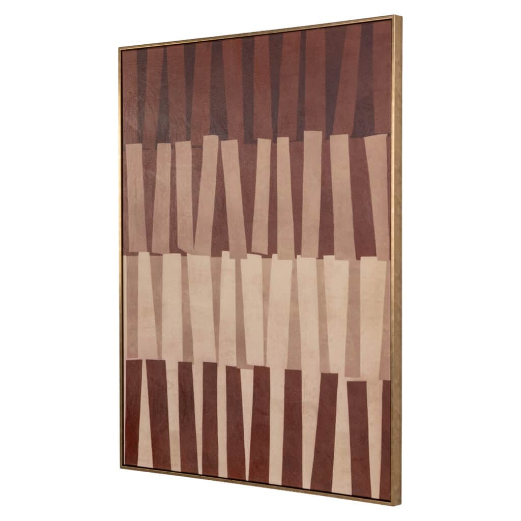 Œuvre d'art abstraite en bois aux motifs géométriques, destinée à la décoration d'intérieur.