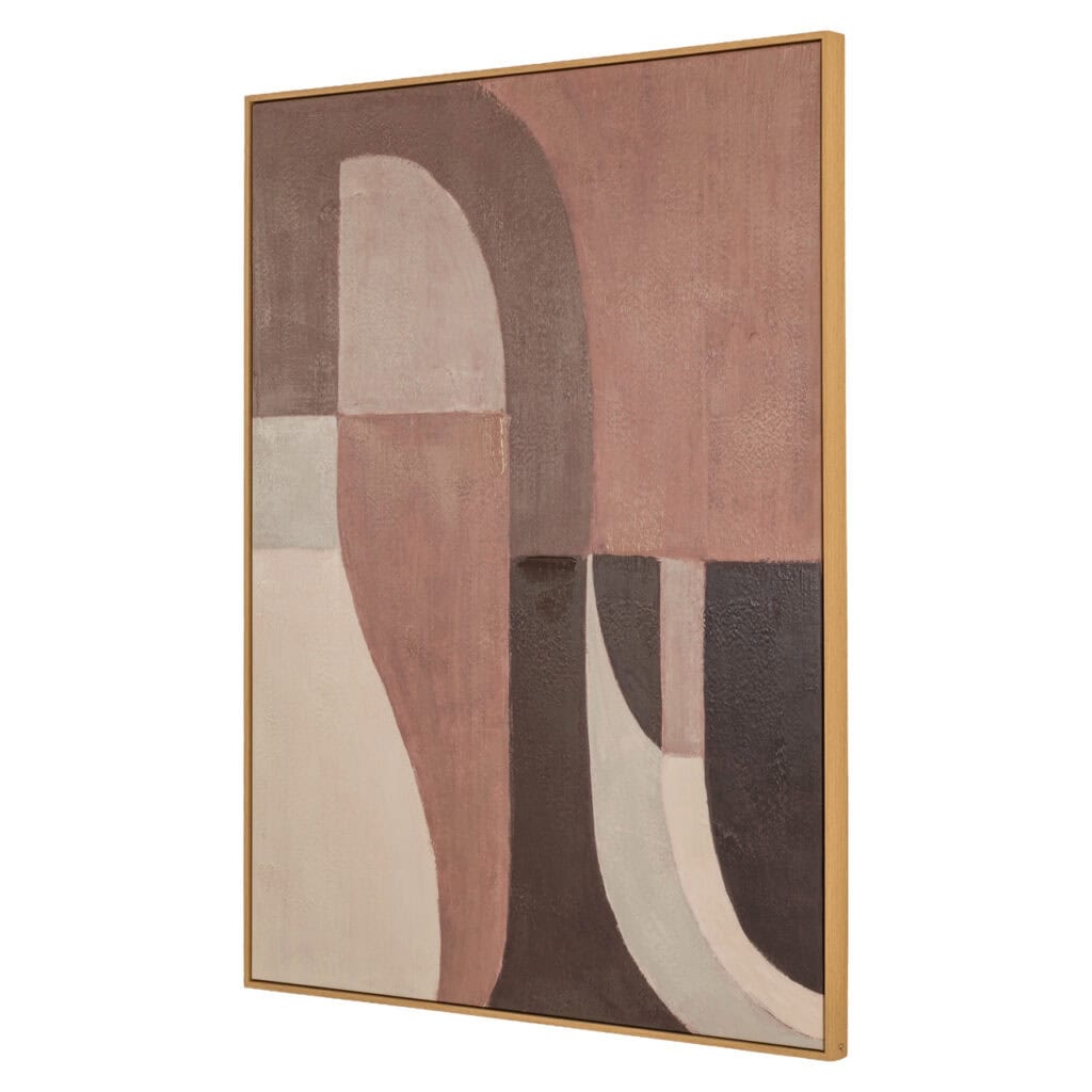 Abstract schilderij met aardetinten en organische vormen, modern interieur decoratie.