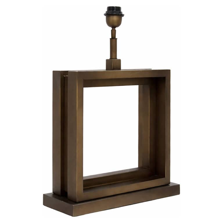 Moderne houten tafel met open kader en lampvoet, stijlvolle interieuraccessoire.