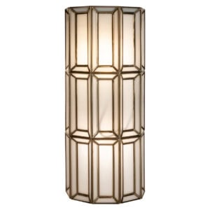 Geometrische lampenkap met modern design, warm verlichtingsaccent.