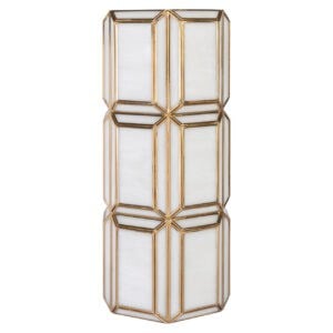 Luxe gouden metalen wandkast met witte panelen, modern design voor interieurdecoratie.
