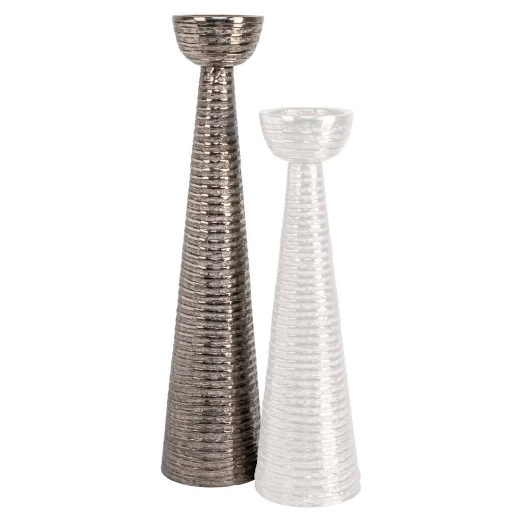 Decorative silver and white Candle holders, modern design, suitable for interior decoration.