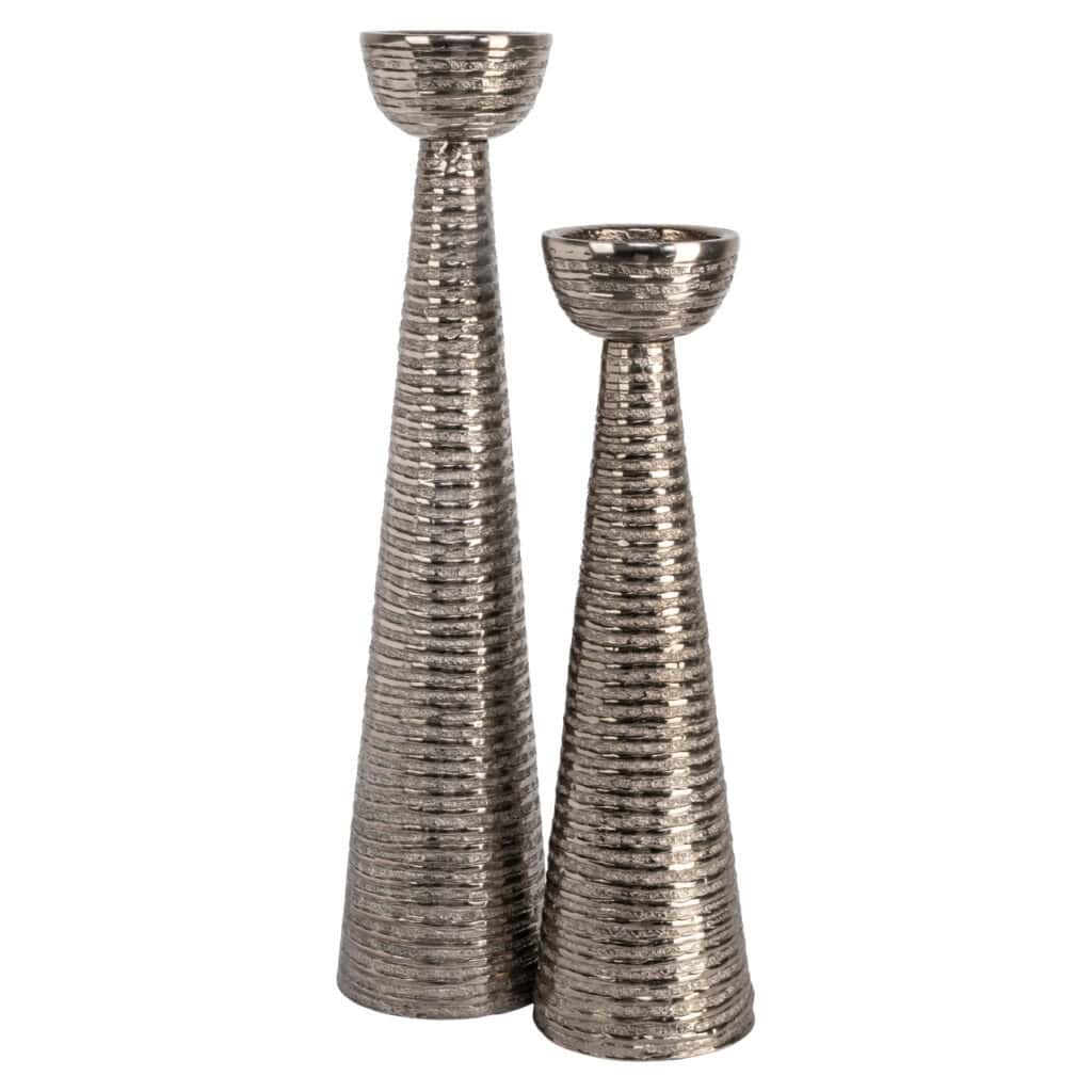 Silver decorative Candle holders with a modern design, perfect for home decor.