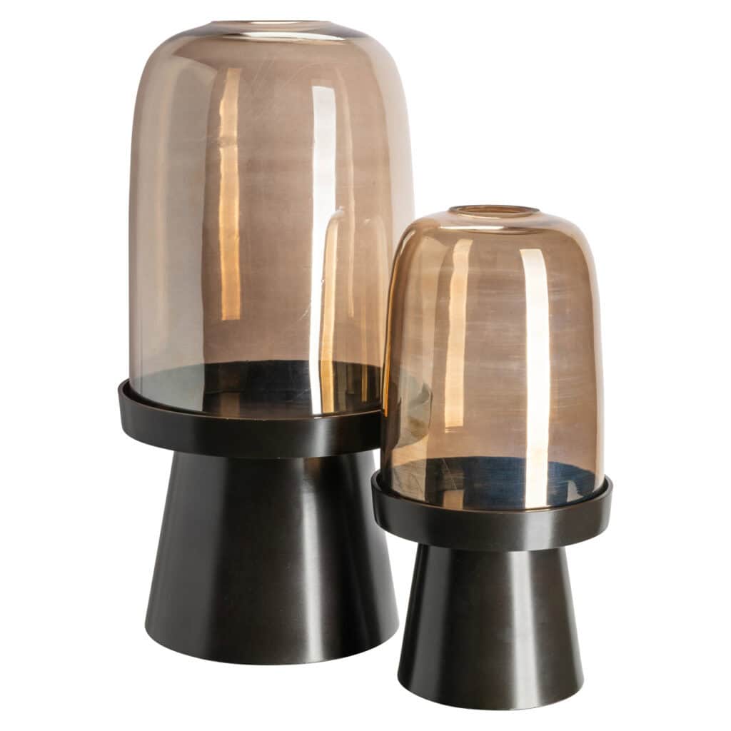 Modern glass Candle holders with black bases for stylish interior decoration.