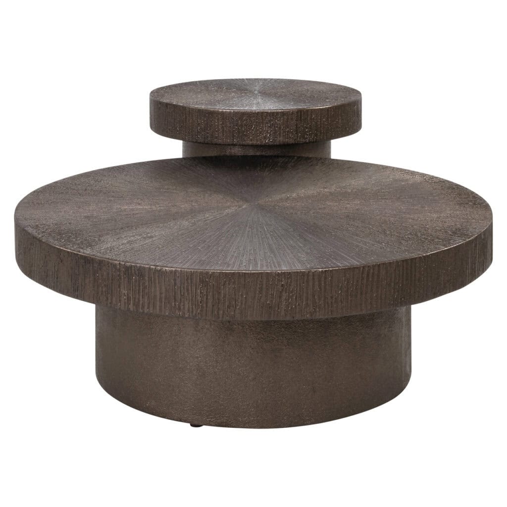 Moderne houten salontafel met uniek cirkelvormig ontwerp, perfect voor stijlvolle woonkamers.