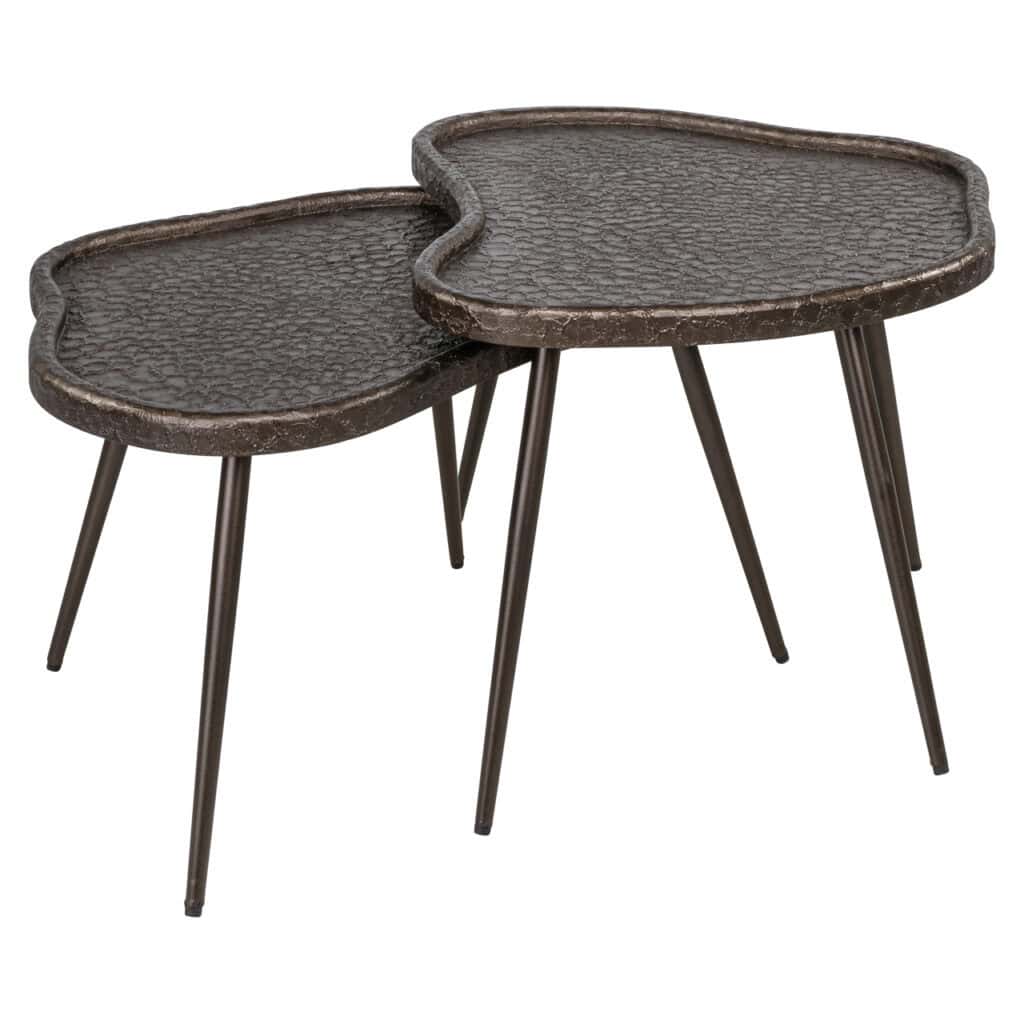 Modern wooden side tables with metal legs, perfect for interior decoration.