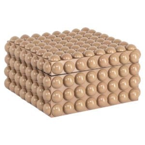 Modern cube-shaped bench with round knobs, beige color, unique design for interiors.