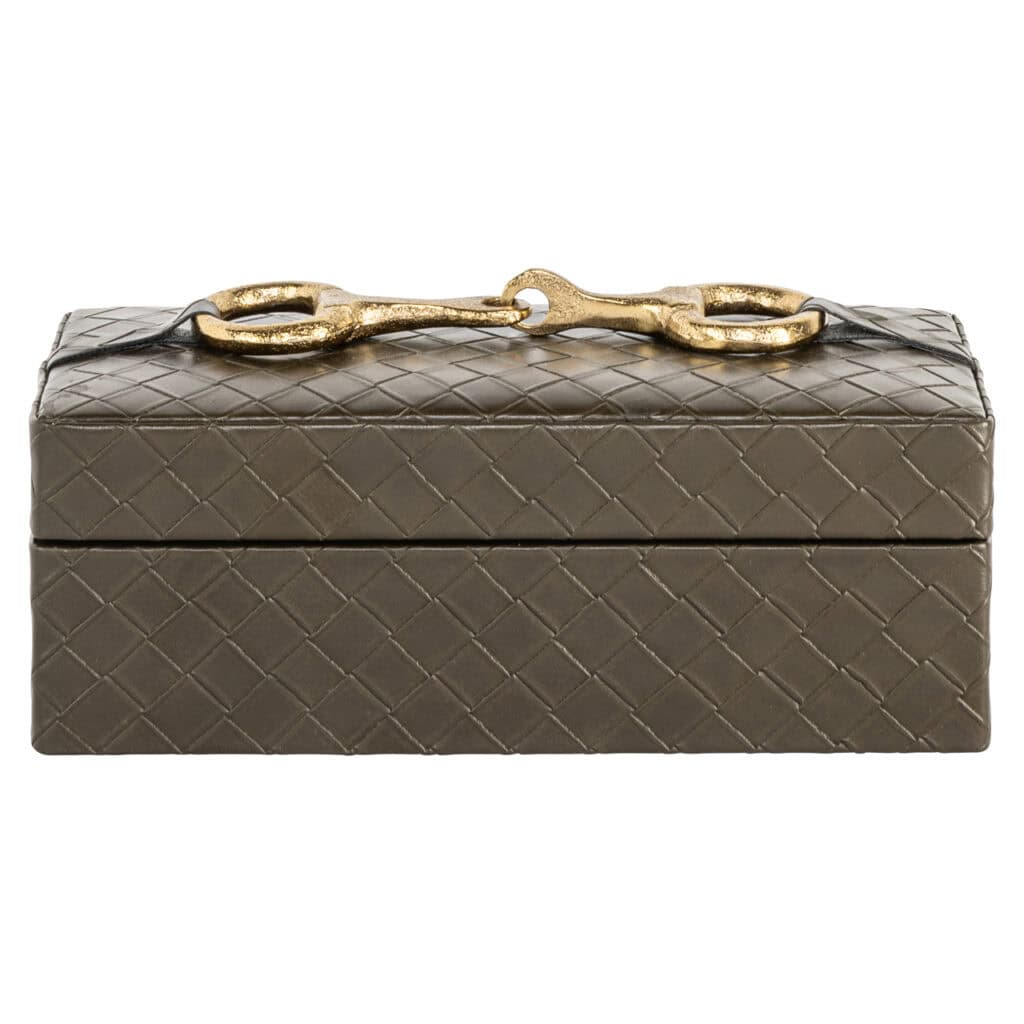Luxe leren sieradendoos met gouden sluiting, perfect voor elegante opbergoplossingen.