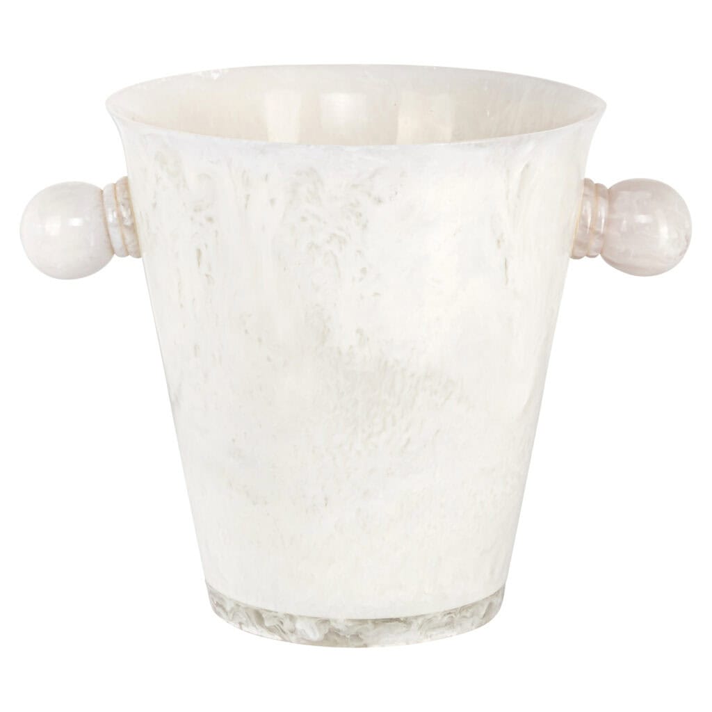 White decorative vase with round handles, perfect for home decor.