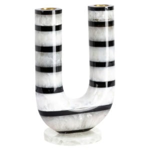 Elegante U-vormige marmeren vaas met zwart-witte strepen, modern interieuraccessoire.