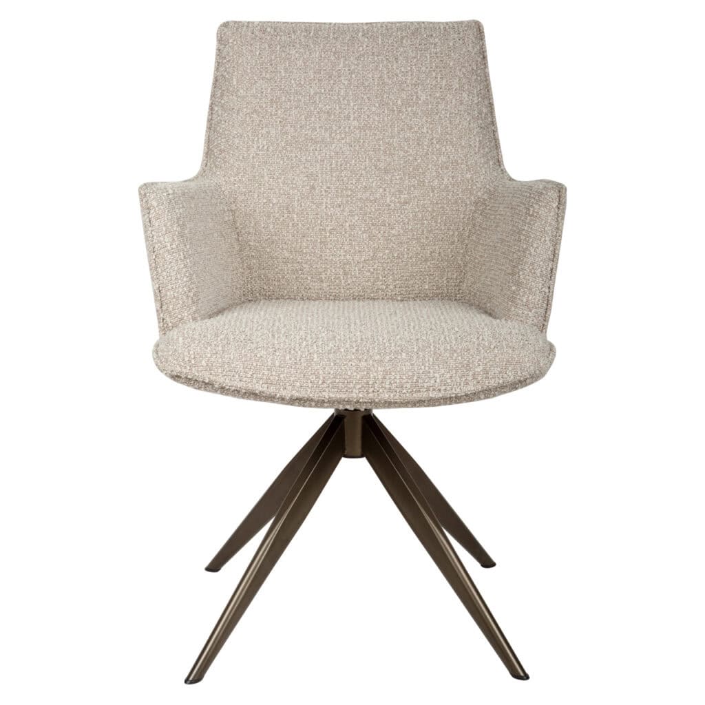 Classic beige office chair with wooden legs and armrests.