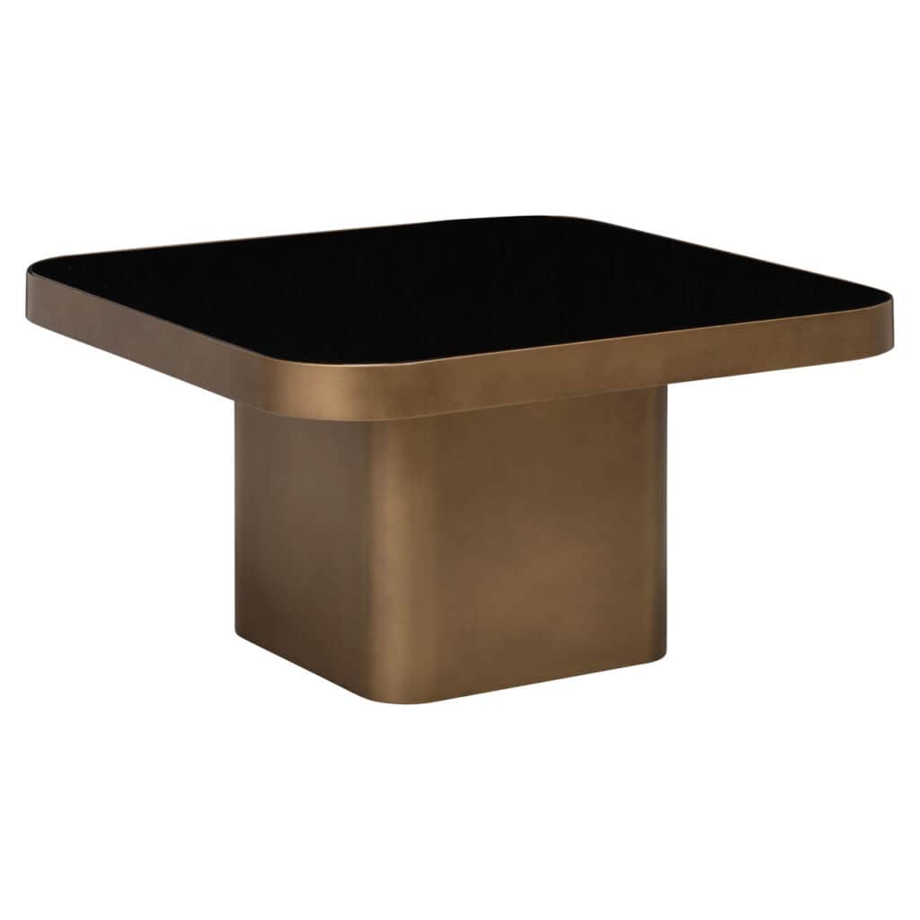 Zwart en goud salontafel met strakke lijnen, perfect voor luxe interieurontwerp.
