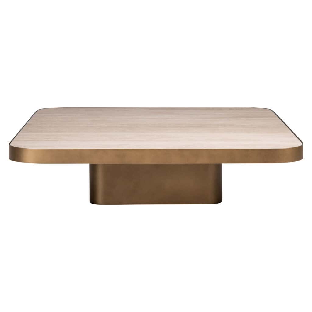 Moderner Couchtisch aus Holz mit Metallgestell, elegantes Design für das Wohnzimmer.