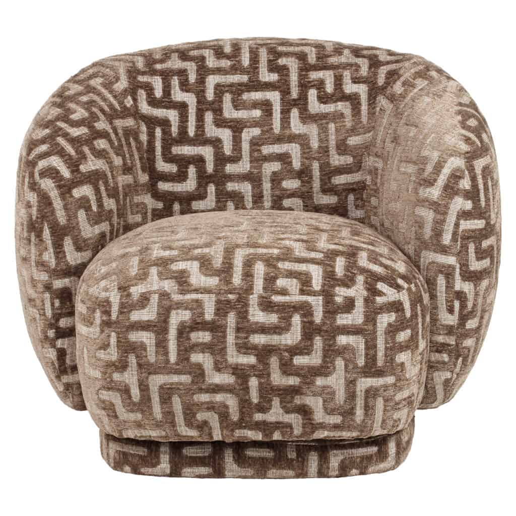 Chaise confortable, Chaise un motif géométrique moderne dans les tons beige et marron, idéale pour un intérieur élégant.