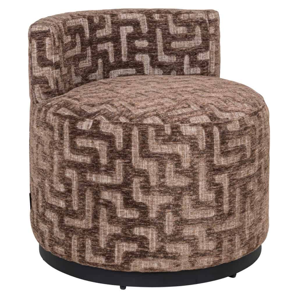 Lounge-Sessel „Franny“ mit braunem Labyrinthmuster – bequem und stilvoll.