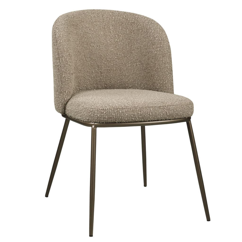 Chaise de salle à manger moderne en tissu, dotée d'une assise confortable et de pieds en métal, pour un style contemporain.