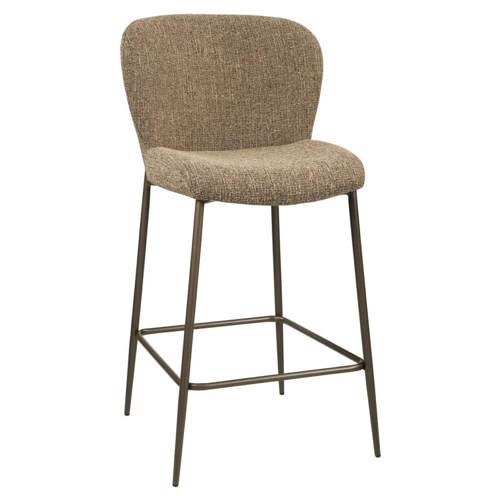 Odarby barkruk met bruine tweed bekleding en metalen poten.
