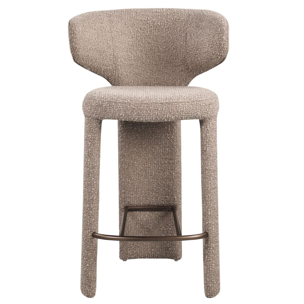 Chaise moderne beige rembourrée, Chaise dossier et repose-pieds, idéale pour la décoration d'intérieur.