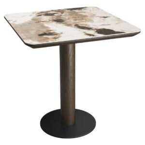 Table d'appoint moderne avec pied en bois et plateau en marbre, un accessoire de décoration élégant.