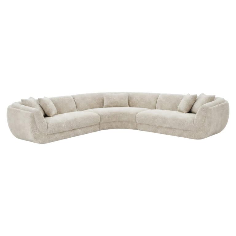 Luxe beige hoekbank met comfortabele kussens, perfect voor moderne interieurs.