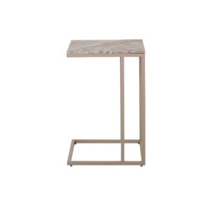 Stijlvolle bijzettafel met marmeren blad en metalen frame.