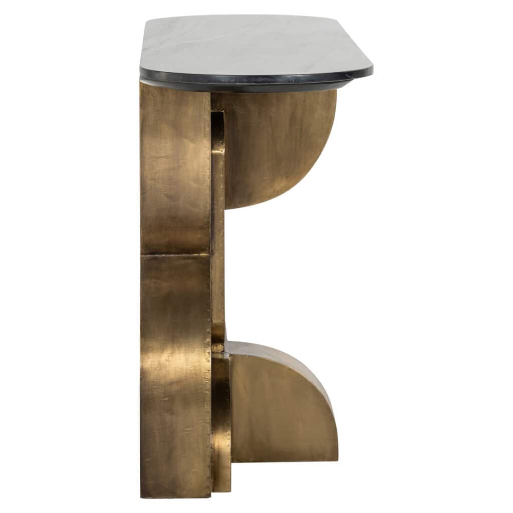 Élégante console Maddox noir et gold un plateau en marbre.